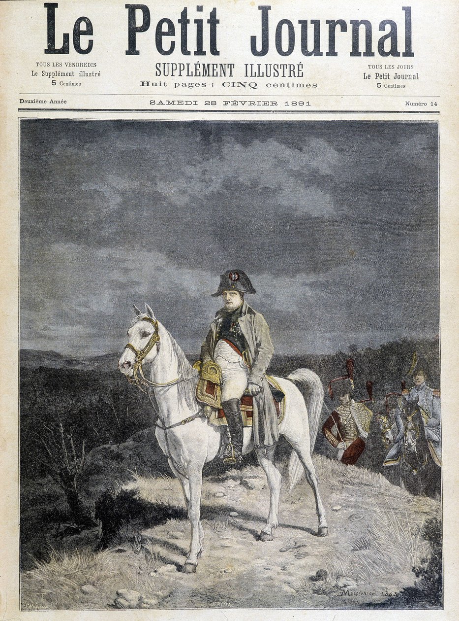 1814年、馬に乗ったナポレオンの肖像。 作： 無名の画家