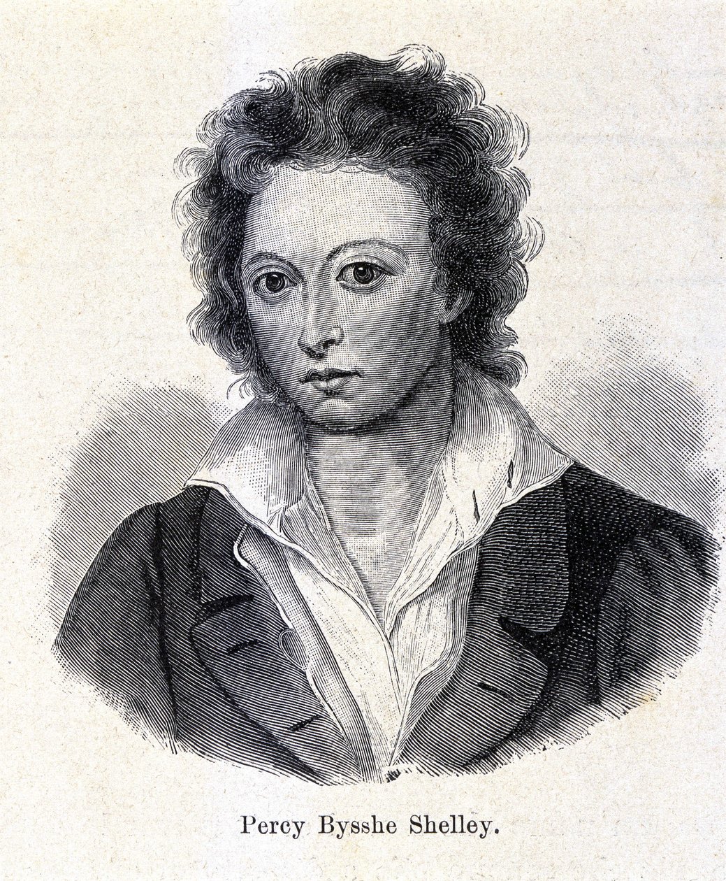 イギリスの詩人、パーシー・バイシェ・シェリー（1792-1822）の肖像。 作： 無名の画家