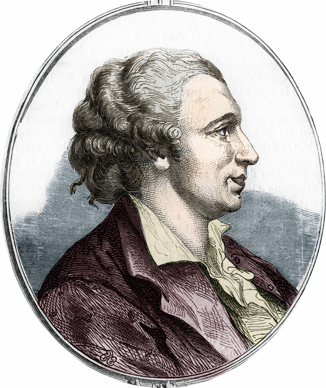 Pierre Augustin Caron de Beaumarchais (1732 - 1799) フランスの作家、劇作家のポートレート、1866年のエングレーヴィング。 作： 無名の画家