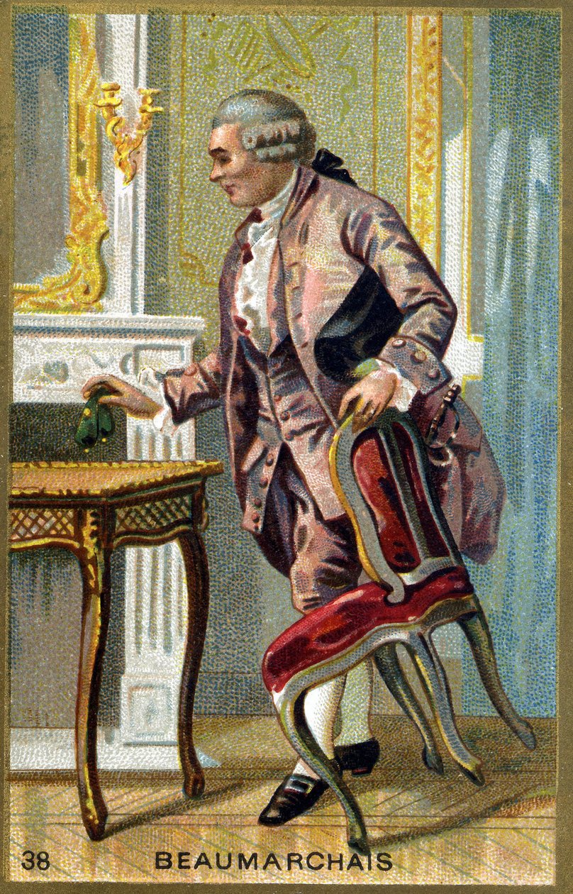 Pierre Augustin Caron de Beaumarchais (1732 - 1799) フランスの作家・劇作家の肖像。19世紀のクロモリトグラフ。 作： 無名の画家