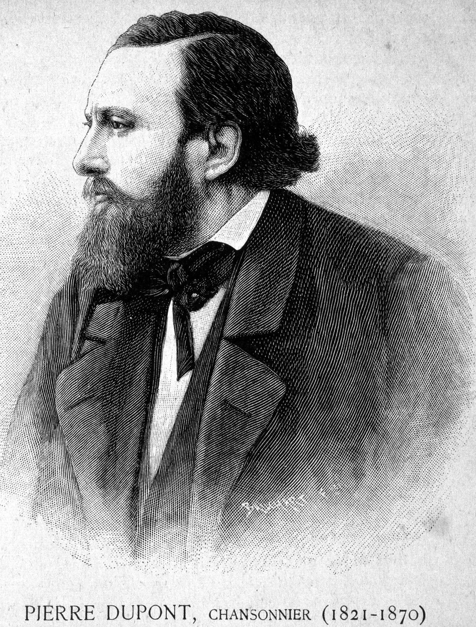 シャンソニエ、ピエール・デュポン（1821年～1870年）の肖像 - 「Les Contemporains」に掲載されたもの、n.d. 19世紀後半。 作： 無名の画家