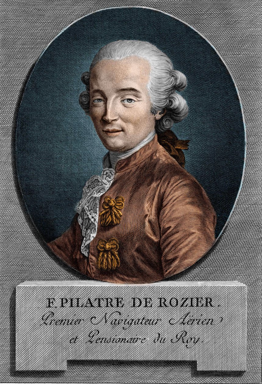 フランスの物理学者・航空技術者であるピラトル・ド・ロジエ（1756～1785）の肖像（熱気球による初飛行 作： 無名の画家
