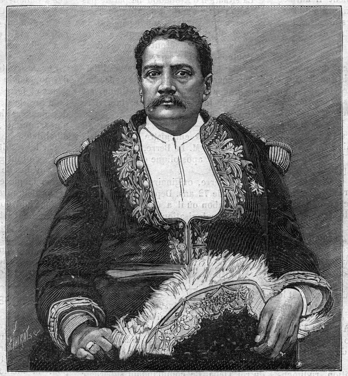タヒチの最後の君主、ポマレ5世（1839～1891）の肖像 - 彫刻 作： 無名の画家