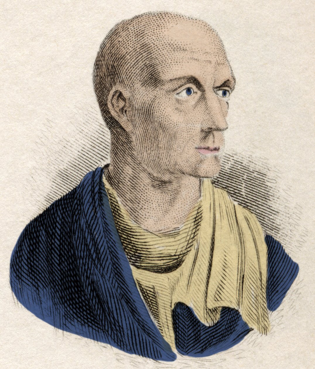 紀元前235年に生まれ、紀元前183年に亡くなったローマの政治家、プブリウス・コルネリウス・スキピオ（スキピオ・ル・アフリカヌス）・アフリカヌスの肖像。19世紀のエングレーヴィング。 作： 無名の画家