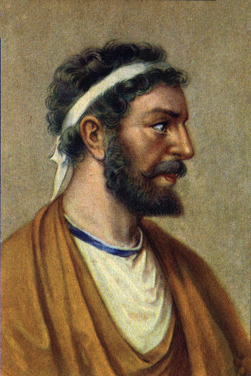 ピタゴラスの肖像、ギリシャの哲学者、数学者、科学者（紀元前560年-480年）。ピタゴラス（ピタゴラ）（紀元前560年頃-480年）、ギリシャの哲学者、科学者。数学。 作： 無名の画家