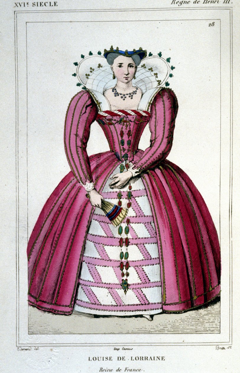 ヘンリー3世の妻、ルイーズ・オブ・ロレーヌ王妃（1553年～1601年）の肖像。1830年のエングレーヴィング。 作： 無名の画家