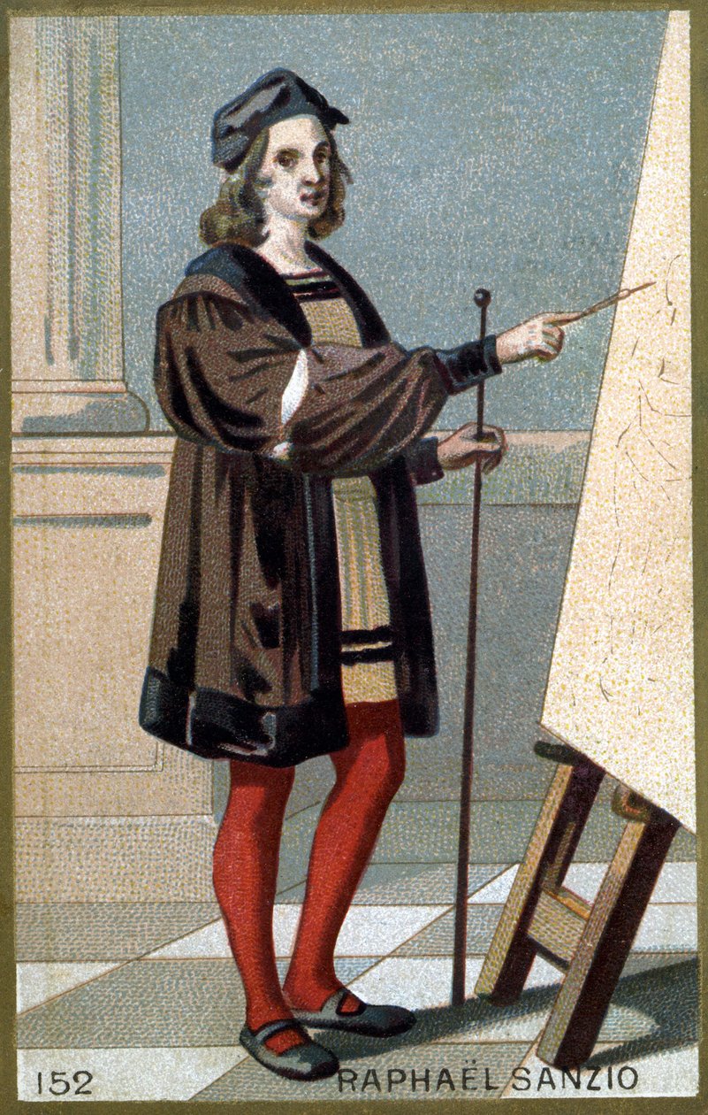 ラファエロ（Raffaello Sanzio 1483 - 1520）の肖像。19世紀末のクロモリトグラフ。 作： 無名の画家
