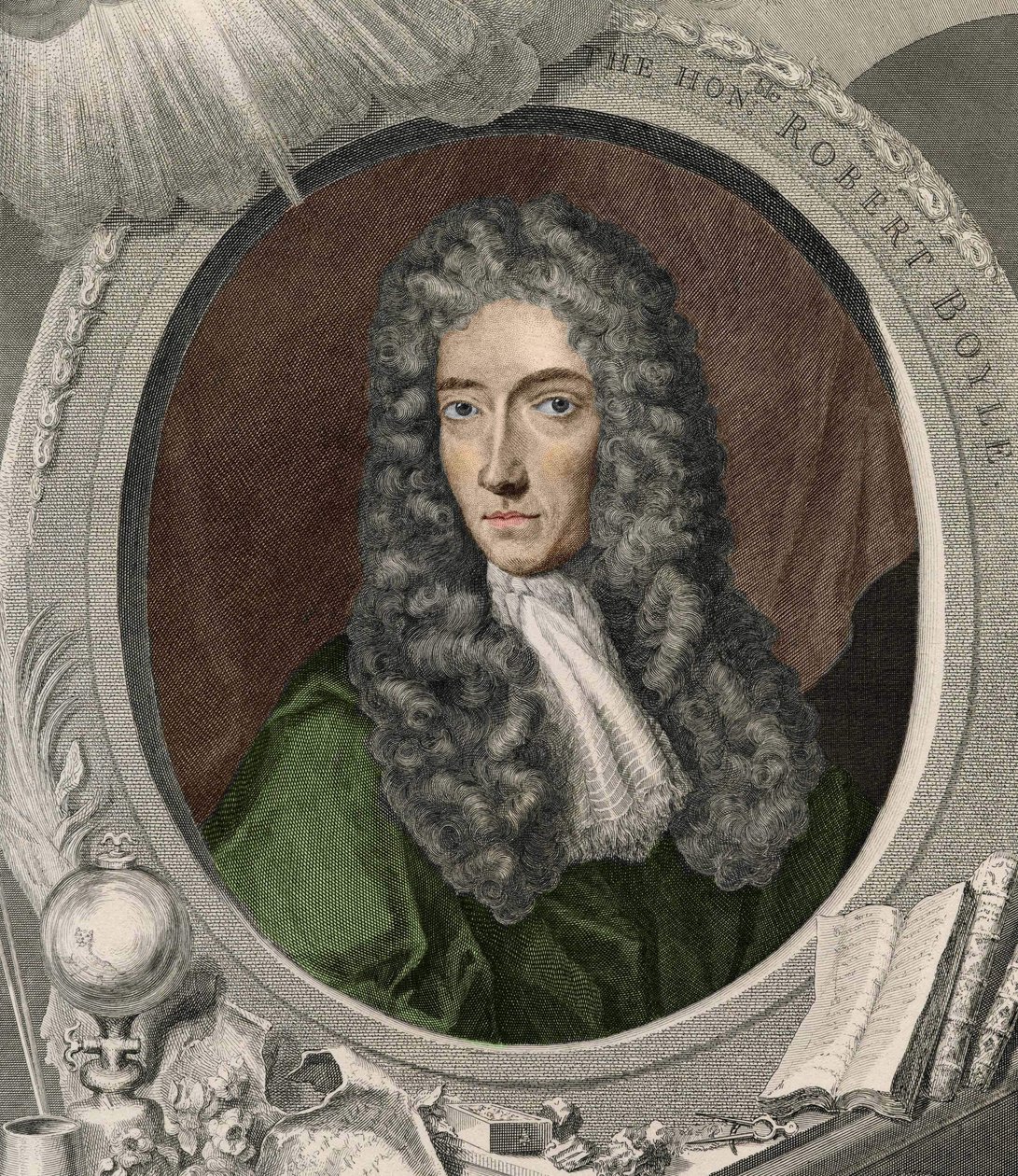 アイルランドの物理学者・化学者であるロバート・ボイル（1627～1691）の肖像。 作： 無名の画家