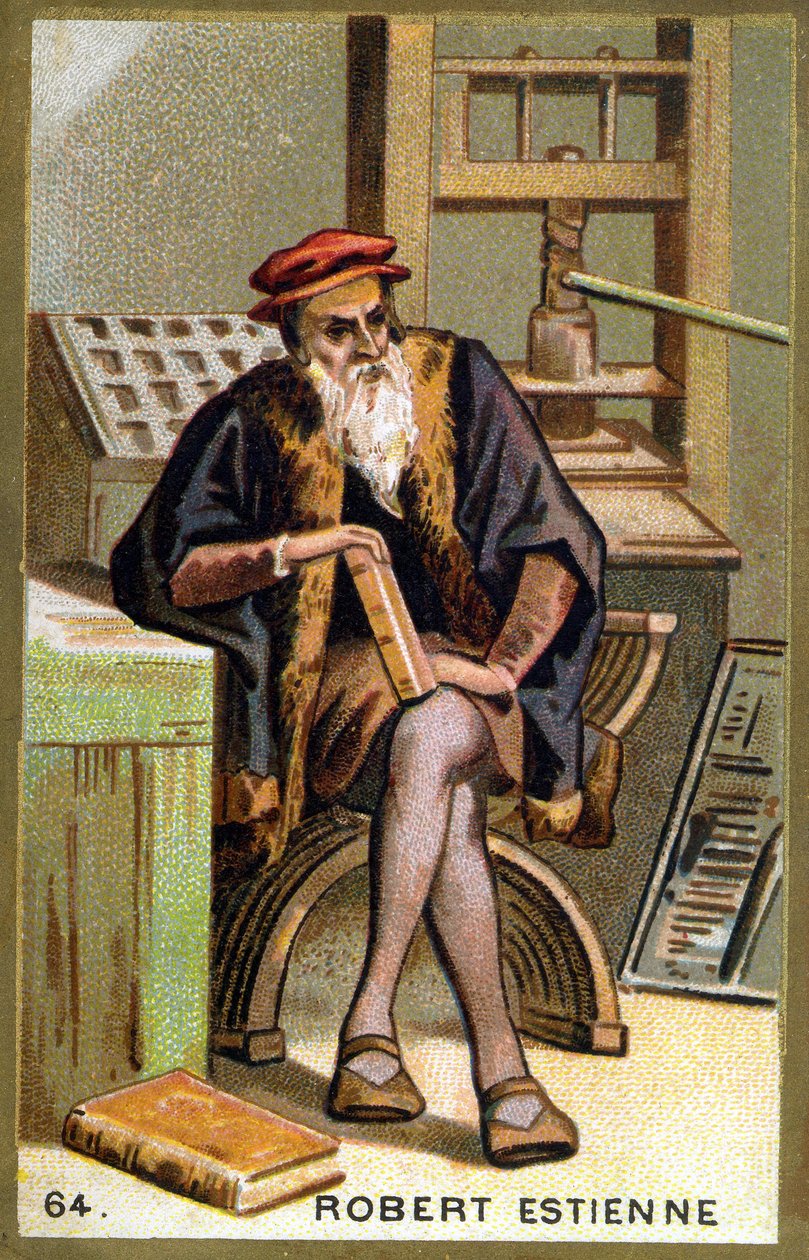 Robert I Estienne (1498 - 1559) ヒューマニスト、出版者、印刷者の肖像。19世紀のクロモリトグラフ。 作： 無名の画家