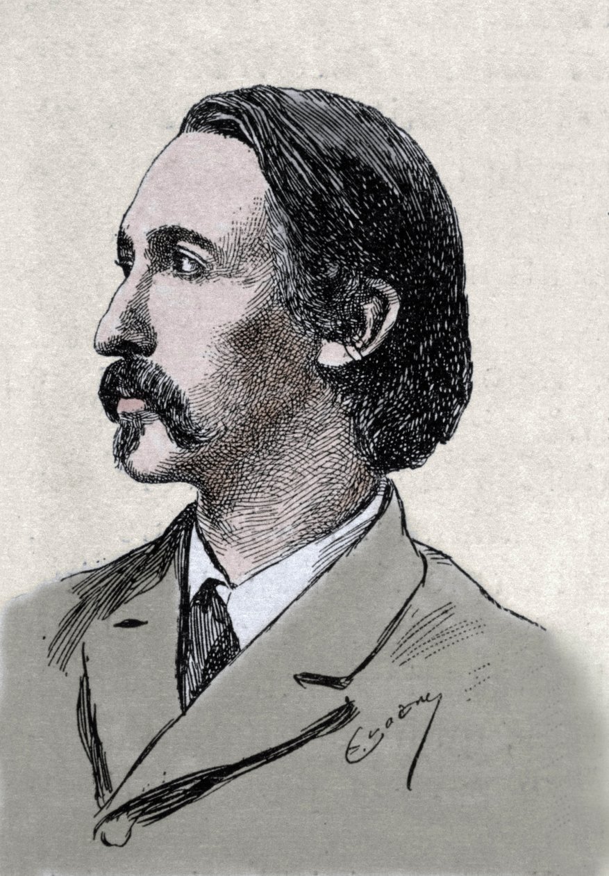 イギリスの作家、ロバート・ルイス・スティーブンソン（1850-1894）の肖像 作： 無名の画家