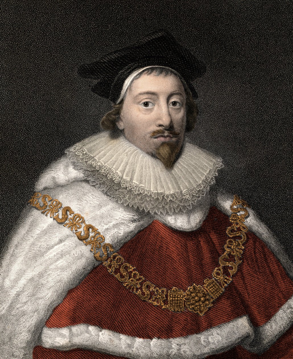 エドワード・コーク卿（1552-1634）の肖像 - 19世紀のカラーエングレー