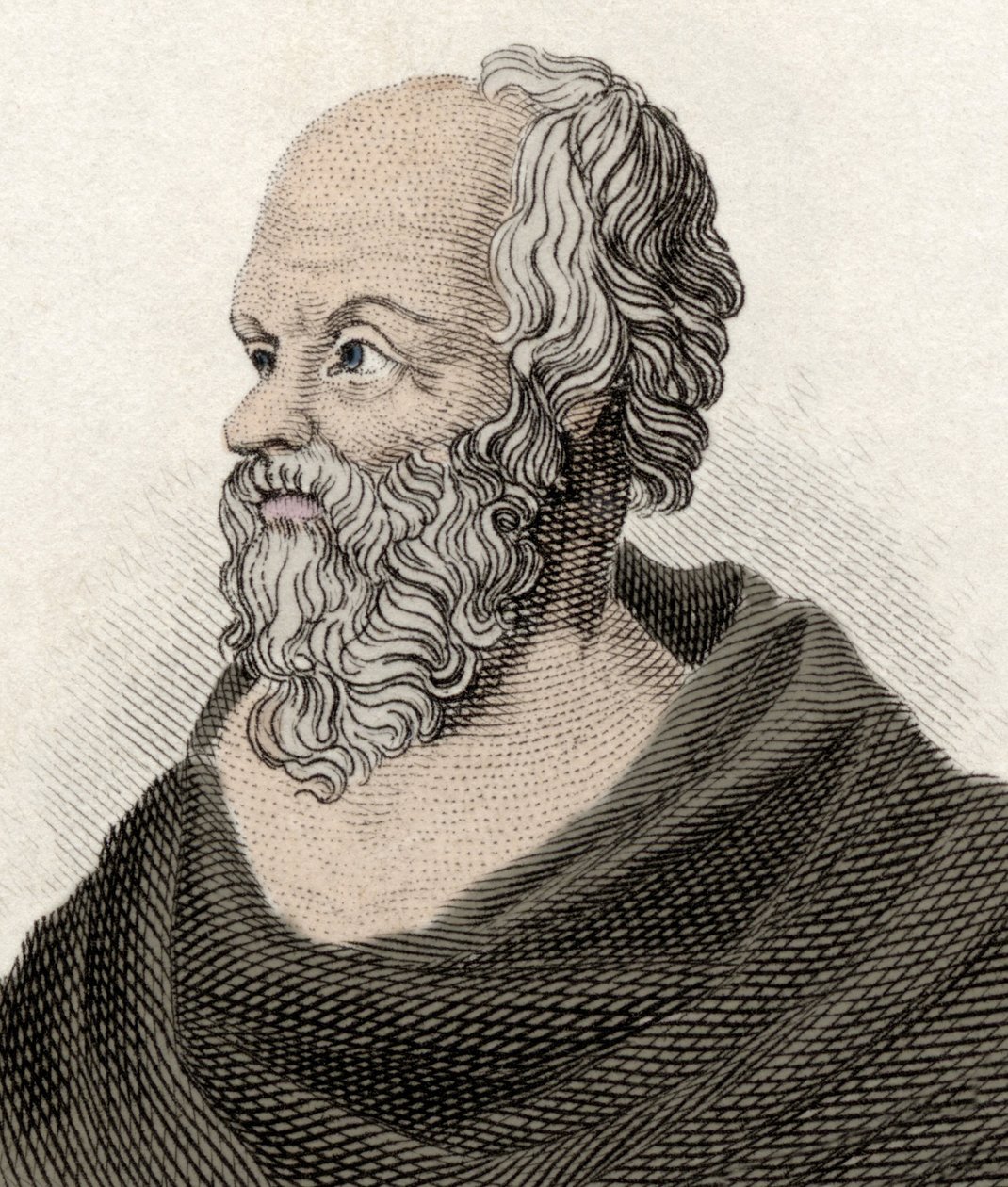 ギリシャの哲学者、ソクラテス（紀元前470～399年）の肖像。19世紀のエングレーヴィング。 作： 無名の画家