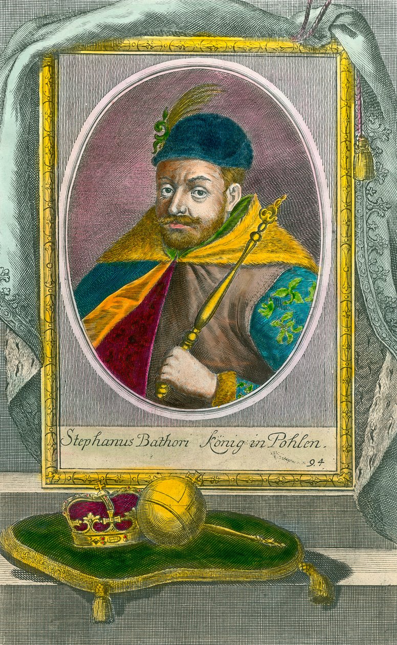 ポーランド王ステファン・バートリー（1533-1586）の肖像。16世紀のエングレーヴィング。個人蔵。 作： 無名の画家