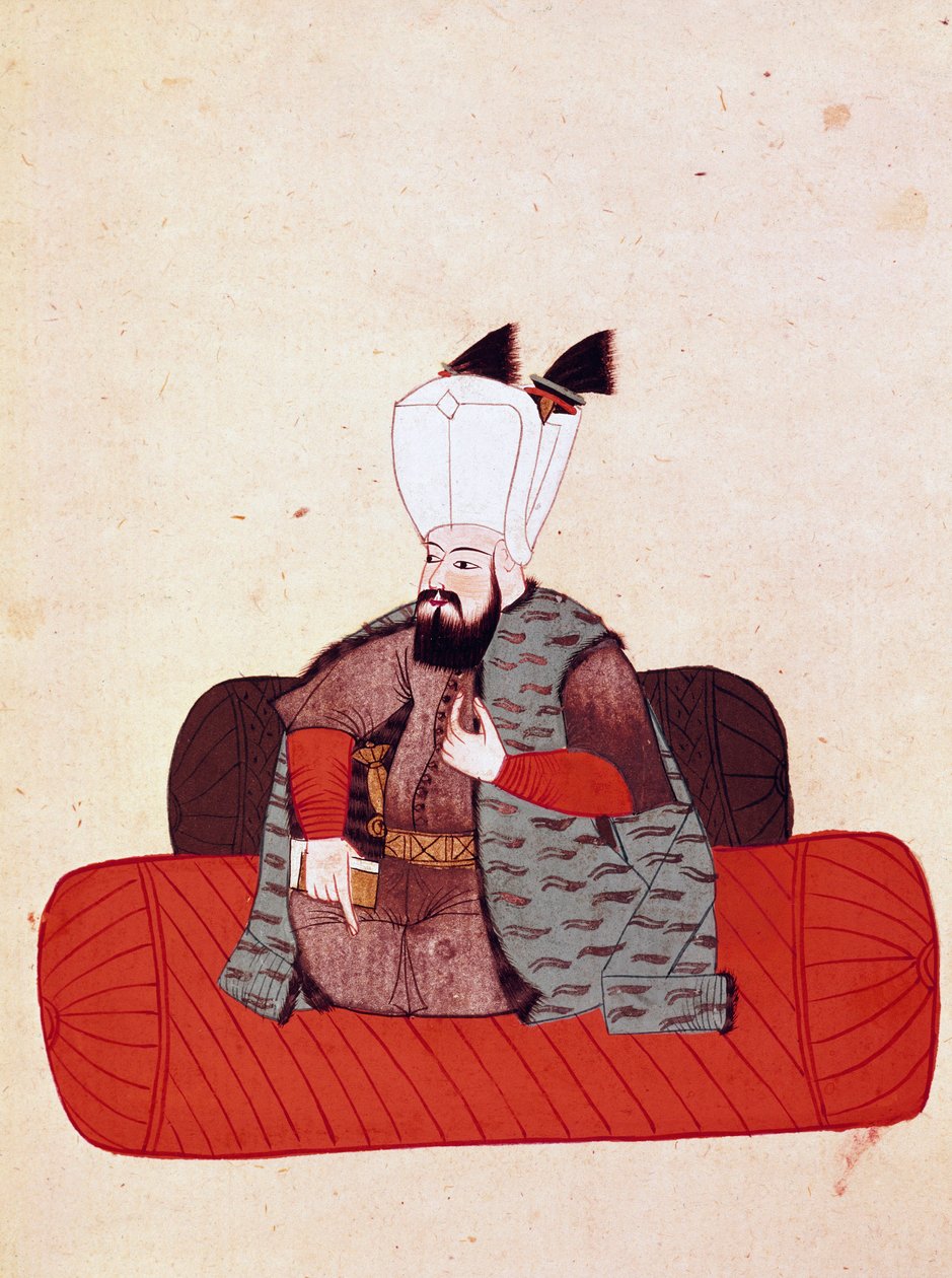 スルタン・アムラート3世（またはムラード3世）（1574-1595）の肖像 17世紀（1671年）の原画の後、19世紀（1828年）の手稿Cicognaのミニチュア。ヴェネツィア、ビブリオテカ・マルシアーナ 作： 無名の画家