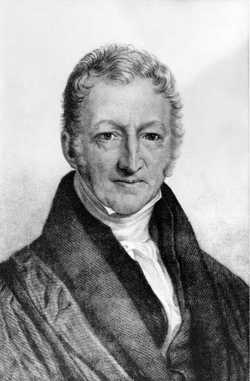 イギリスの経済学者、トーマス・ロバート・マルサス（1766～1834）の肖像。 作： 無名の画家