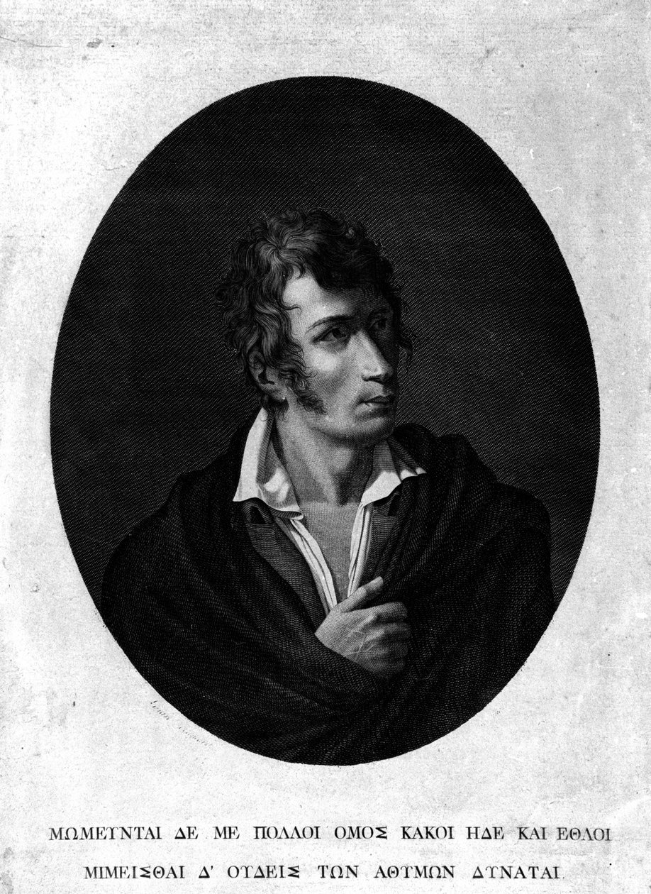 ウーゴ・フォスコロ（1778～1827）の肖像。 作： 無名の画家