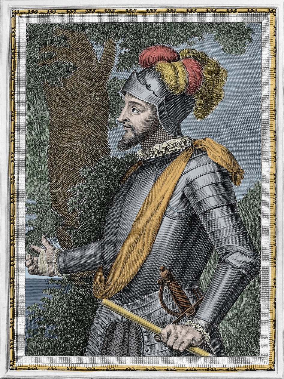 ヴァスコ・ヌニェス・デ・バルボア（スペインの征服者、1475-1517）の肖像 - エングレーヴィング 19世紀 作： 無名の画家