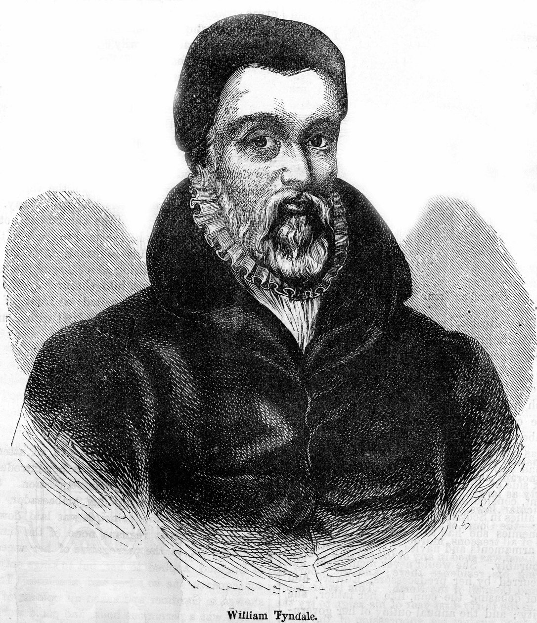 ウェールズの神学者・翻訳者であるウィリアム・ティンデール（ティンデール）（1494-1536）の肖像。19世紀のエングレーヴィング。 作： 無名の画家