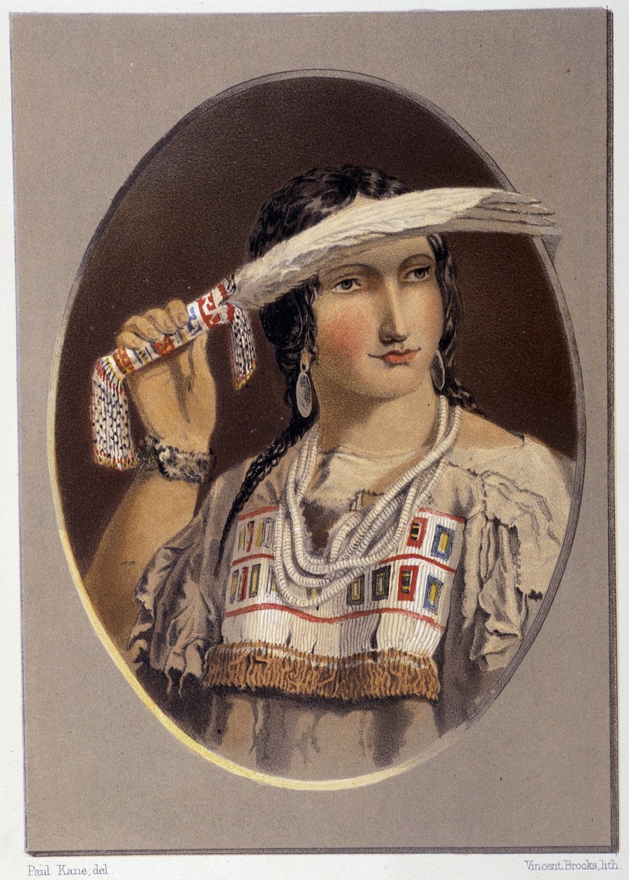 インディアンとの混血の肖像 - Paul Kane著「Wandering of an artist among the indians of North America」（Longmans & Roberts, London）より 作： 無名の画家