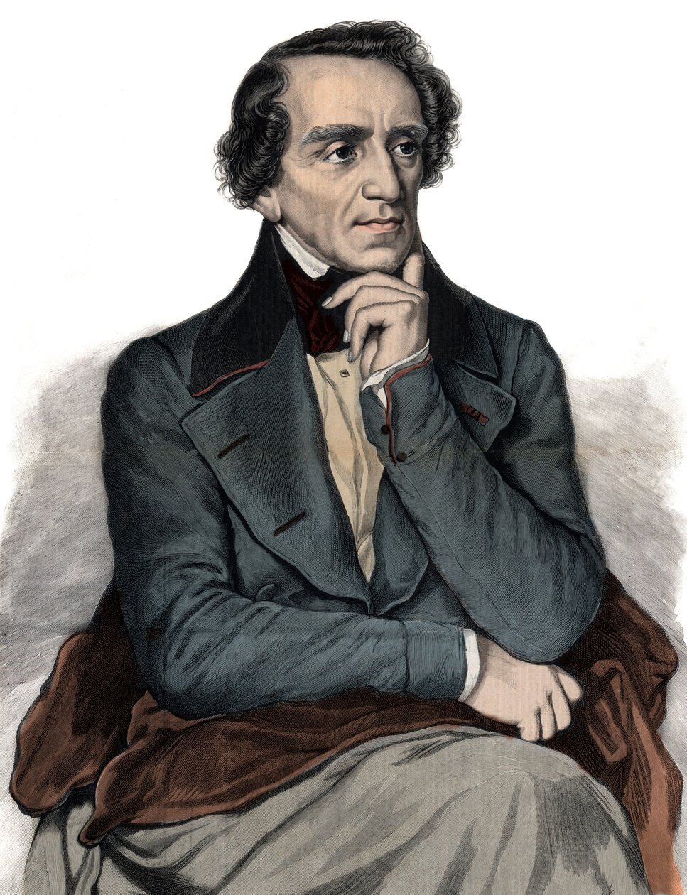 イギリスのオペラ作曲家ジャコモ・メイヤーベア（1791-1864）の肖像 エングレーヴィング 作： 無名の画家