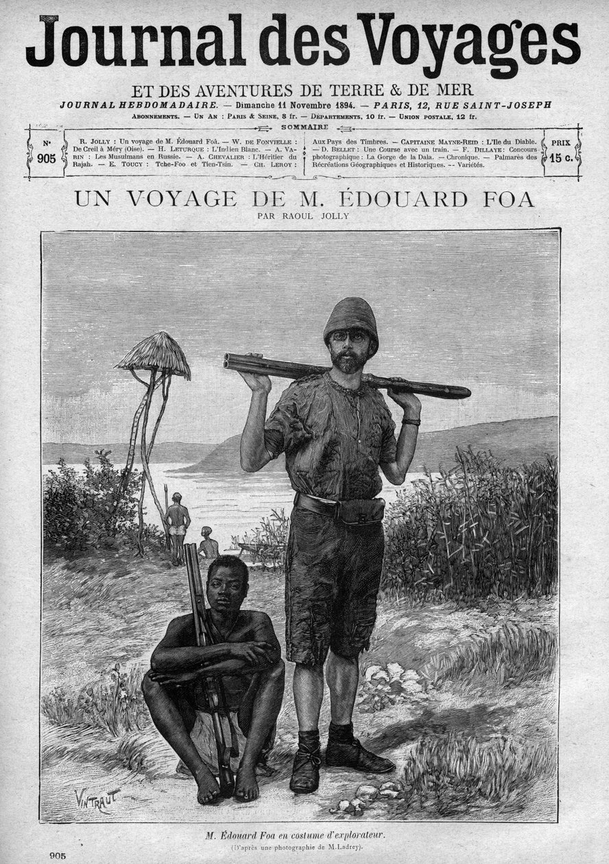 探検家エドゥアール・フォア（1862-1901）の肖像 「Le journal des voyages」905号（11月11日）に掲載された彫刻。 作： 無名の画家