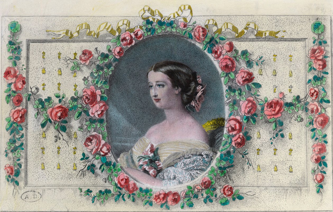 フランス人女性ウジェニー・ド・モンティージョ（1826 - 1920）の肖像。19世紀のエングレーヴィング。個人蔵。 作： 無名の画家