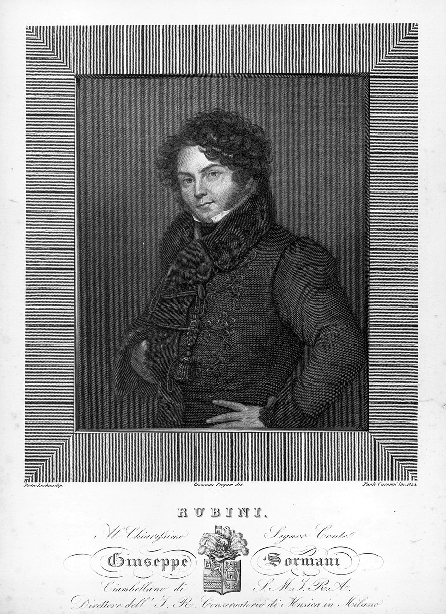 イタリア人テノール歌手ジョヴァンニ・バッティスタ・ルビーニ（1794-1854）の肖像 19世紀のエングレーヴィング 作： 無名の画家