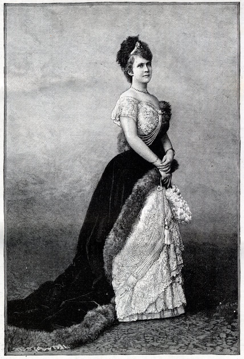 カルメン・シルヴァとして知られるルーマニア王妃エリザベート・ポーリン・オッティリー・ルイーズ・ド・ヴィード（1843-1916）の肖像 - 1893年のエングレーヴィング - ルーマニアのエリザベート・オブ・ヴィード、19世紀後半から20世紀初頭 - 王妃エリザベート（1843-1916）の肖像 作： 無名の画家