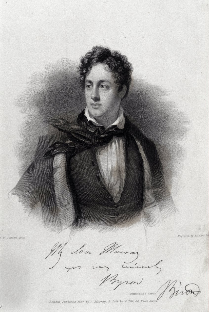 詩人ジョージ・ゴードン・バイロン（1788-1824）の肖像。 作： 無名の画家