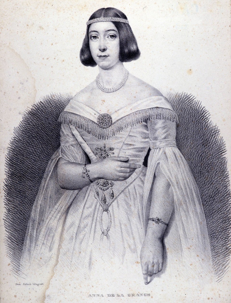 歌手Anna de LA GRANGE（1824-1909）の肖像。 作： 無名の画家