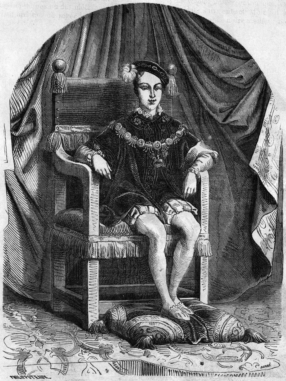 若き日のイングランド・アイルランド王エドワード6世（1537-1553）の肖像、19世紀のエングレービング。 作： 無名の画家