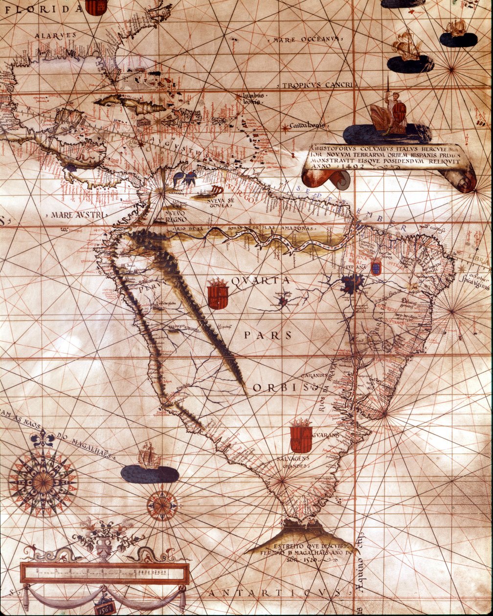 バルトロメオ・ヴェリオが所有していた南アメリカを表すポルトゥラン。1561. 作： 無名の画家