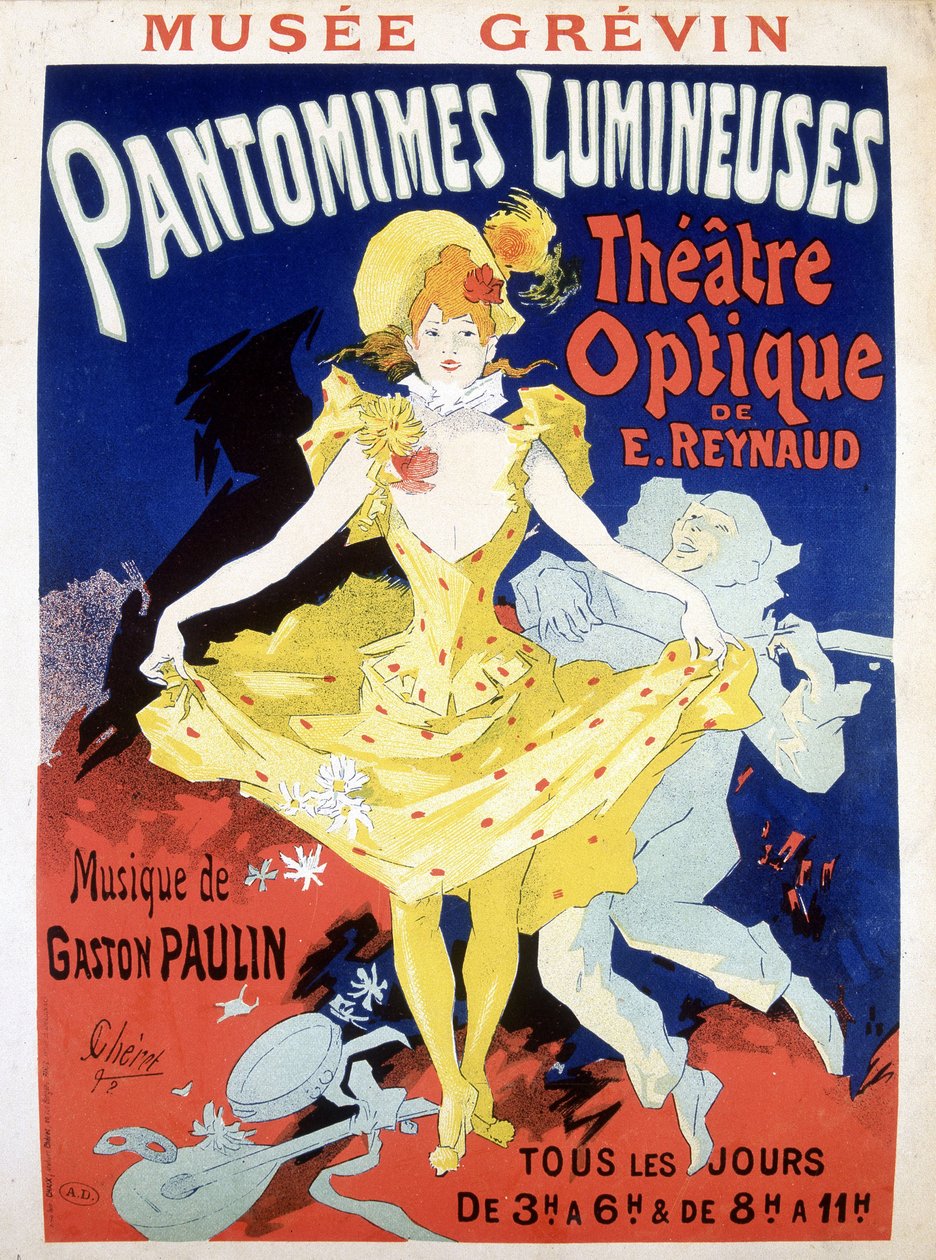 日替わりスペクタクル「Pantomimes Lumineuses」のポスター レイノーの光学劇場 作： 無名の画家