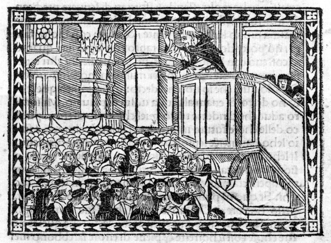 G. Savonarola (Jerome Savonarola) (1452 - 1498)の説教 - "Compendium of Revelatione", incunabule of 23/4/1496に掲載。 作： 無名の画家