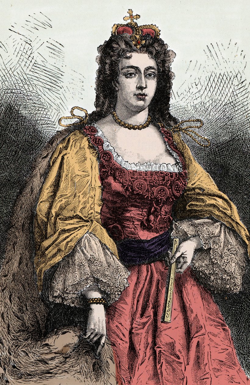 アン女王 - イングランド、アイルランド、スコットランドの女王であるアン・スチュアート（1665-1714）の肖像。 作： 無名の画家
