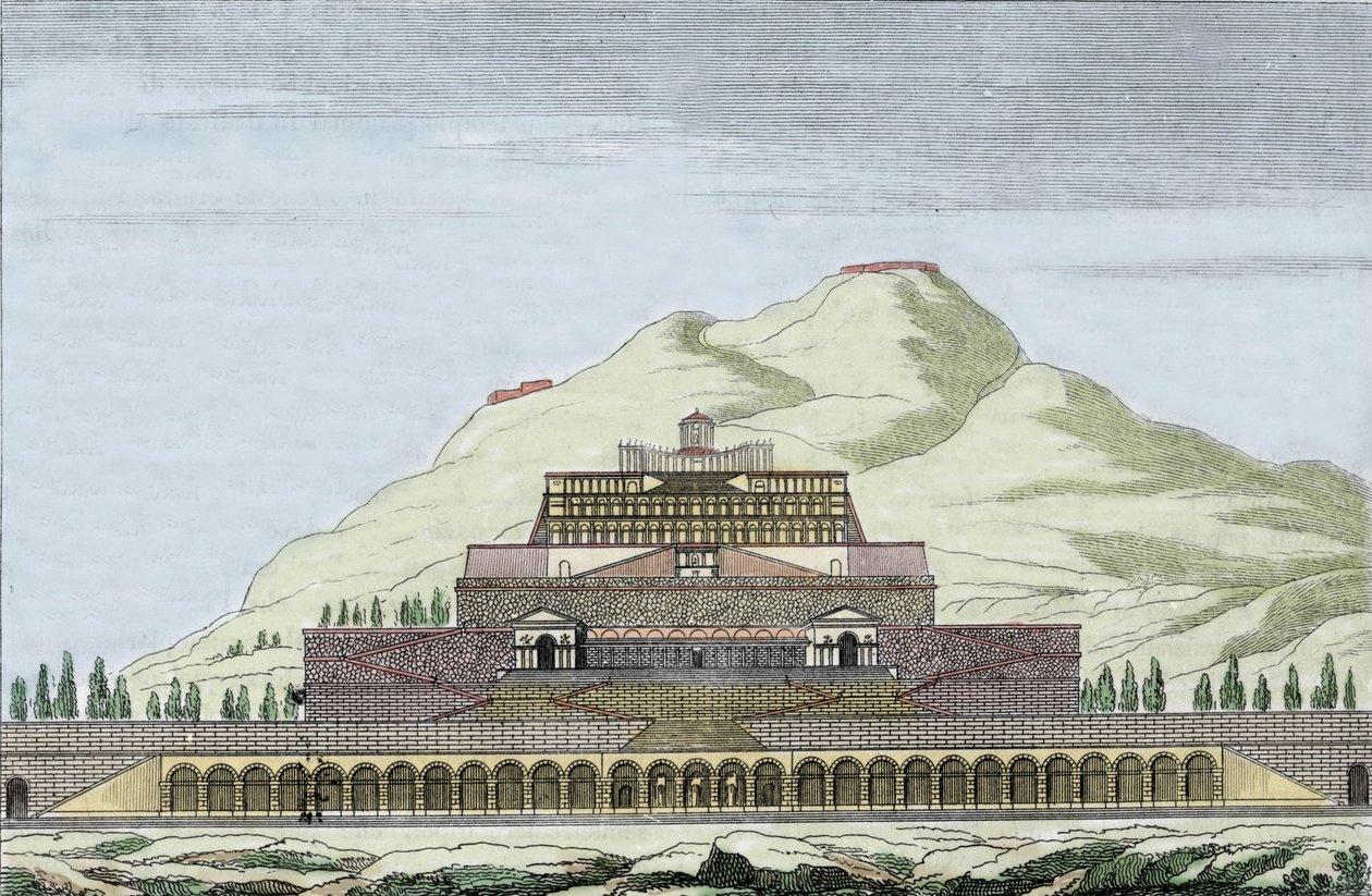 19世紀 ローマ建築 ミネルウァ神殿 アンティーク版画 イタリアのパレストリーナにあるフォルトゥナ（ローマ神話の幸運の神