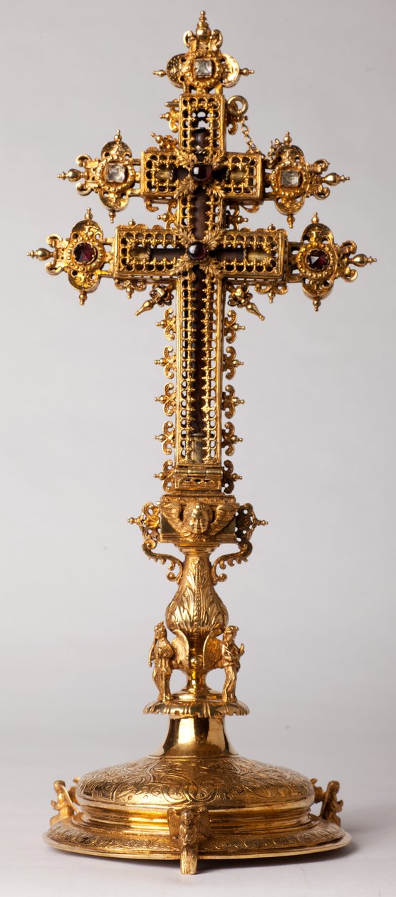 聖遺物の十字架。ジュエルを使った金属加工。由来 修道院（サン・アマン・トゥルネー、元エルノン。16世紀の作品。 作： 無名の画家