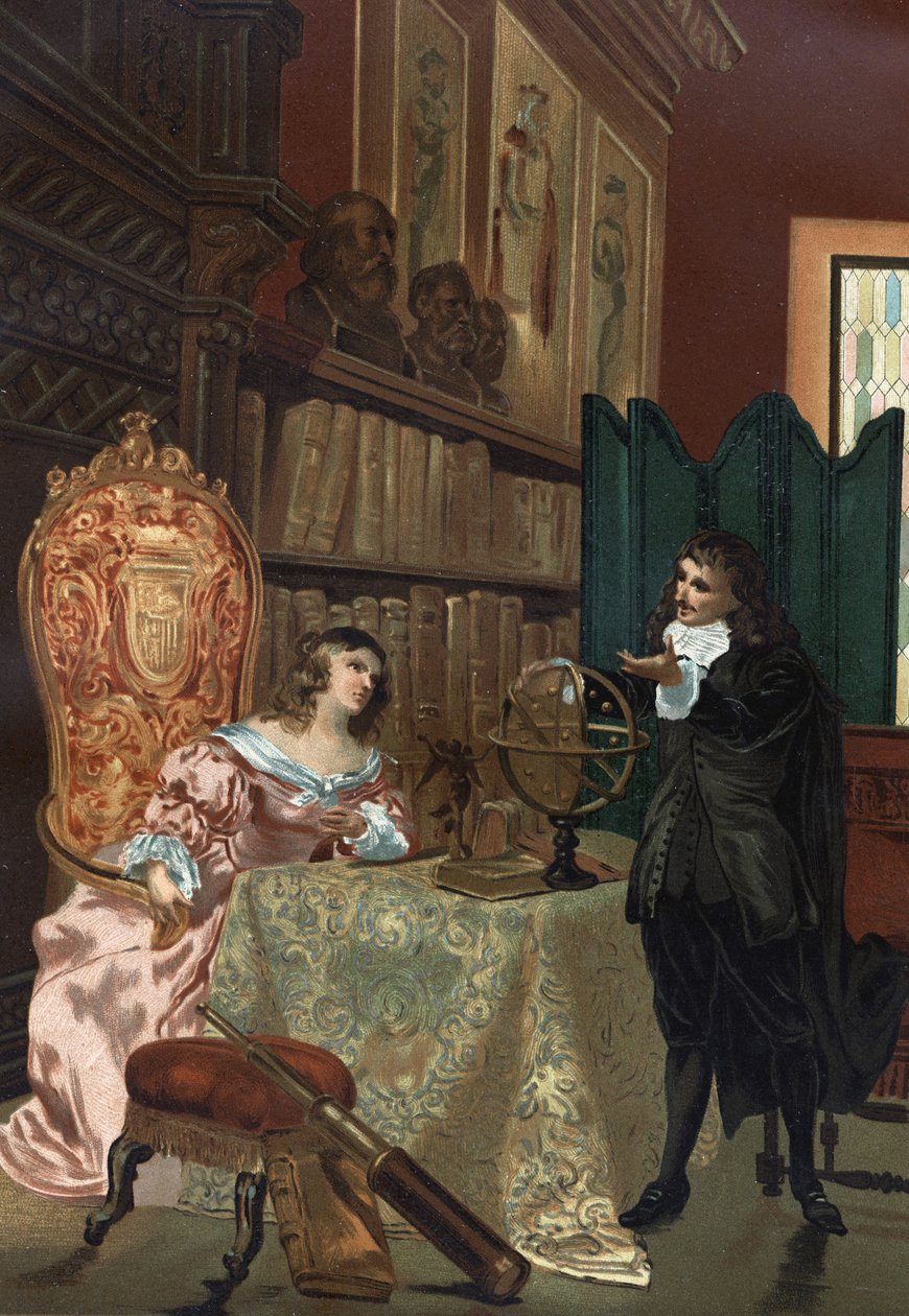 スウェーデン王妃クリスティーヌ（1626-1689）に哲学を教えるルネ・デカルト（1596-1650）、1649-1650年頃 作： 無名の画家