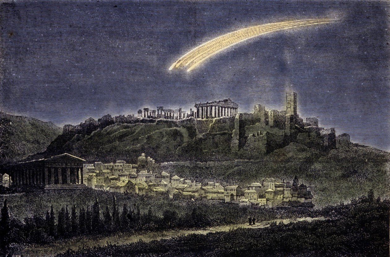 1878年、アテネの町の上空に現れた彗星を表現したもの。 作： 無名の画家