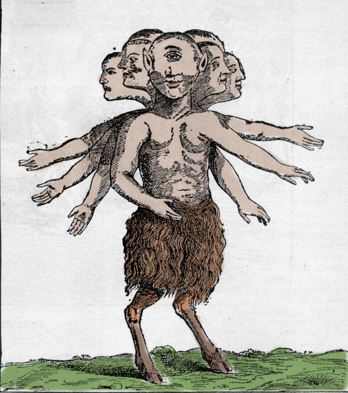 1655年にスペインのサルダナ山系で捕獲された怪獣を表現したもの。エングレーヴィング 作： 無名の画家