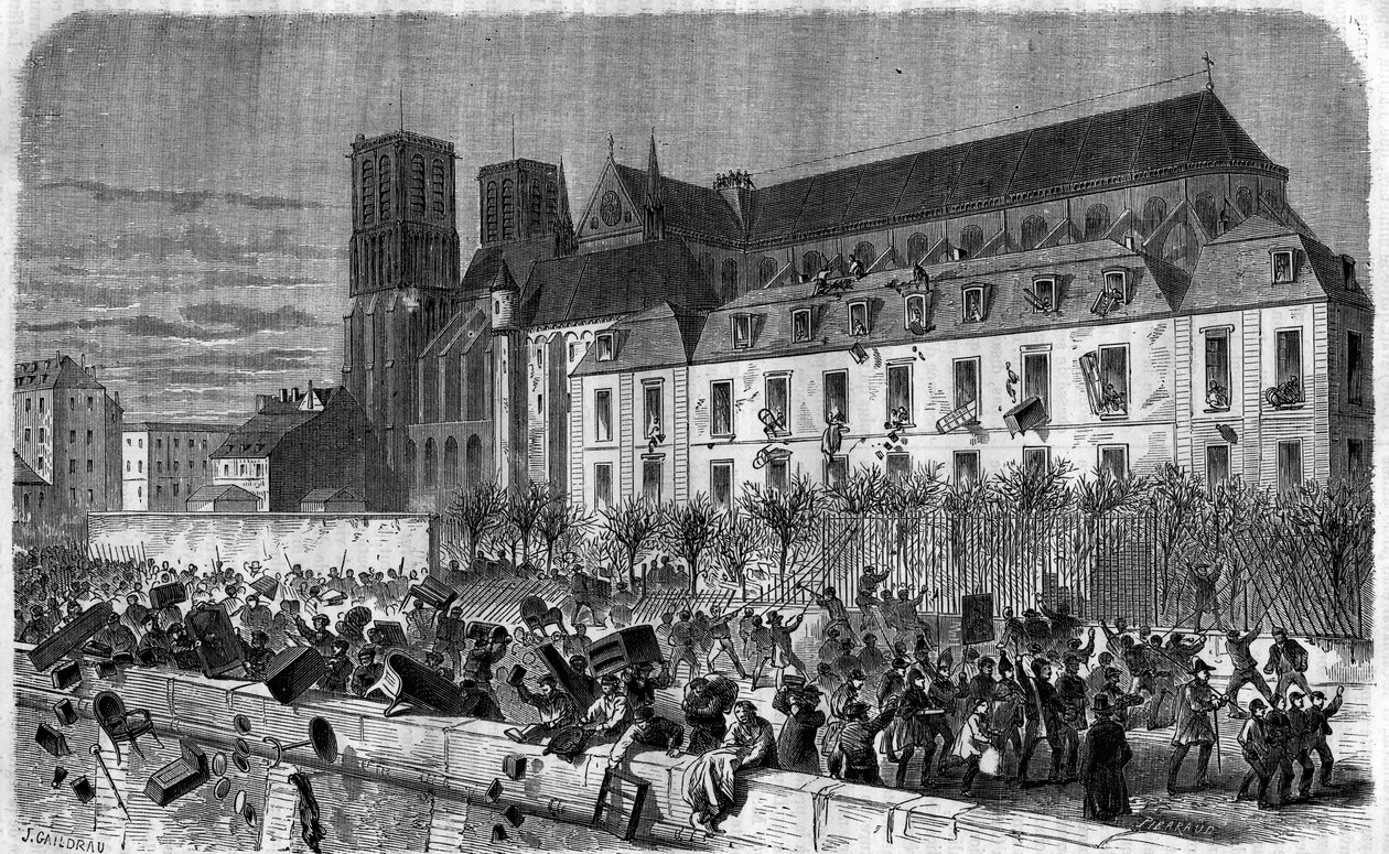 1830年の革命。2月15日、パリのアルシュヴェーシュの略奪 作： 無名の画家
