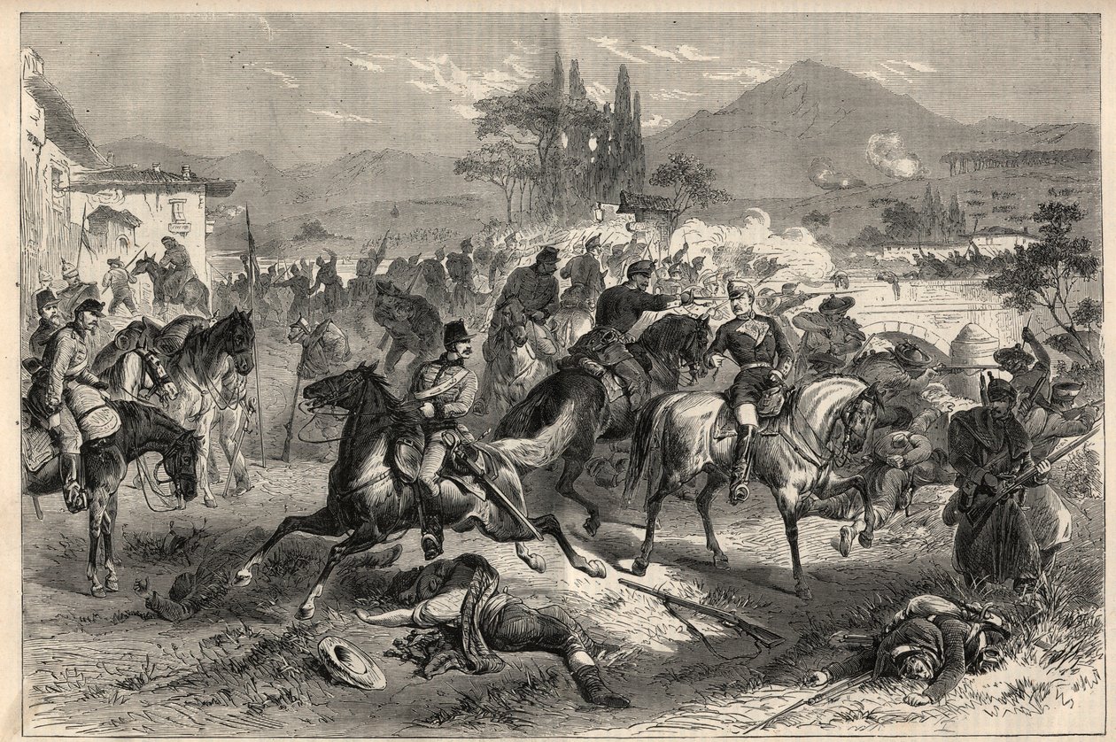 1868年9月、スペイン（グロリオサ）の革命。コルドバ(Cordoba)近郊のアルコレアの戦い(9月20日 作： 無名の画家