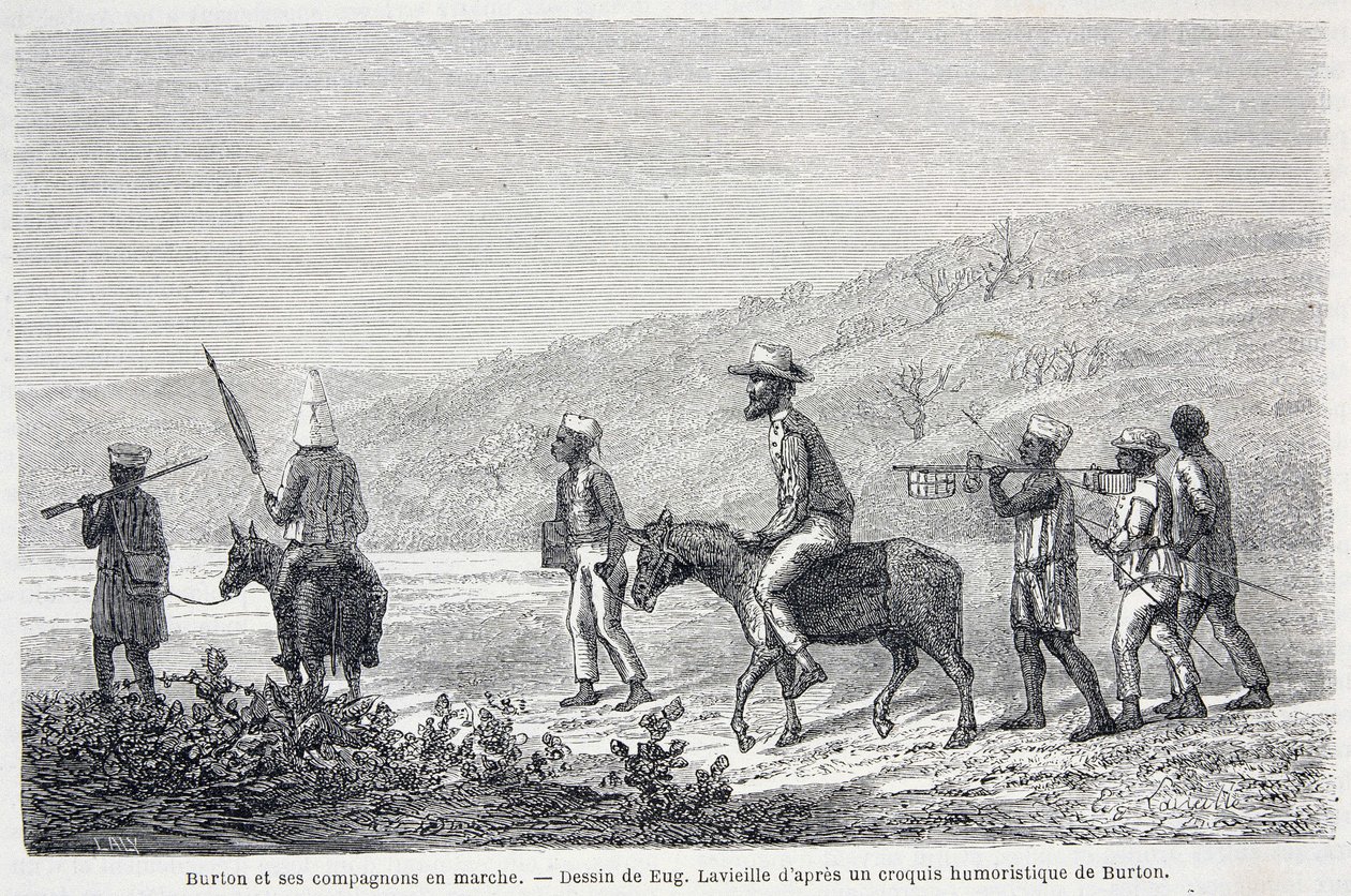 イギリスの探検家、リチャード・フランシス・バートン（1821-1890）とアフリカの仲間たち。Tour du Monde "の2学期に掲載された記事 "Captain Burton