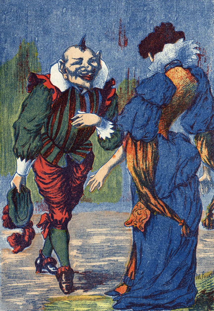 リケは再び王女の前に姿を現す。フランスの作家、シャルル・ペロー（1628-1703）の物語「リケ・ア・ラ・ハンプ」の挿絵。匿名のイラスト。イメージ：Marcel Vagne, Jarville Nancy, undated (19世紀後半). 作： 無名の画家