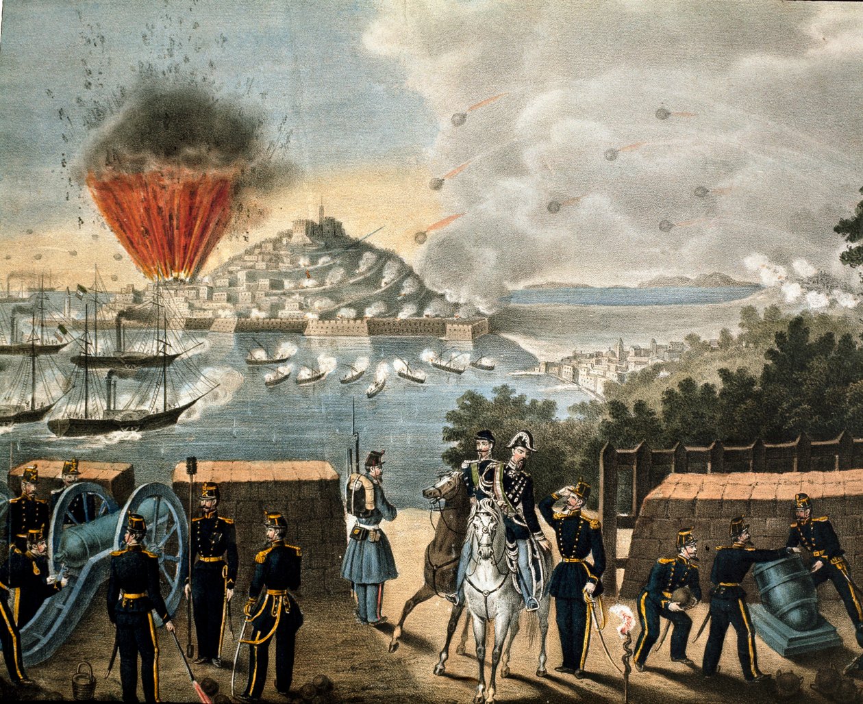 リソルジメント-ジュゼッペ・ガリバルディ（1807-1887）の「千人隊」「赤シャツ隊」の遠征-イタリア・ゲーテの包囲戦 作： 無名の画家