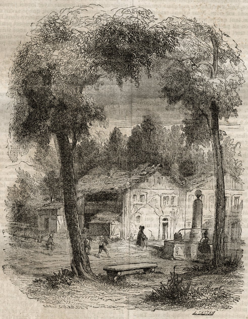 Rousseau a Motiers (Canton of Neuchatel) - Jean-Jacques (Jean Jacques) Rousseau (1712-1778)の「告白」の挿絵 - 1849年の刻印 作： 無名の画家