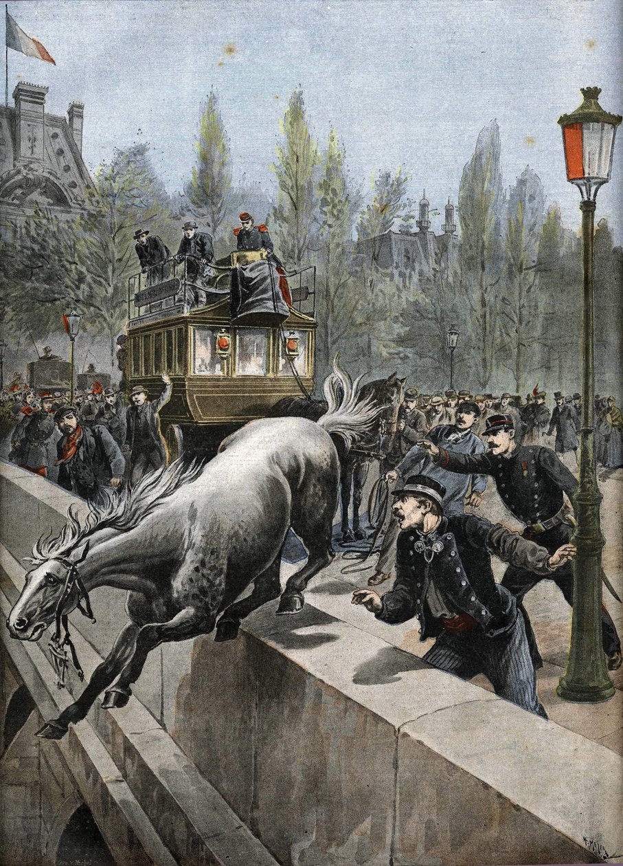 1898年、パリの王宮橋：自殺した馬（プリント） 作： 無名の画家