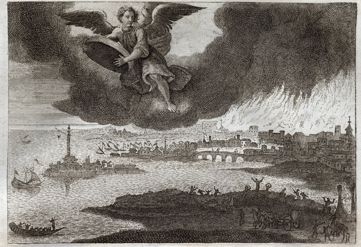 ローヤルモン聖書、新約聖書。バビロンの廃墟。火に包まれたバビロン