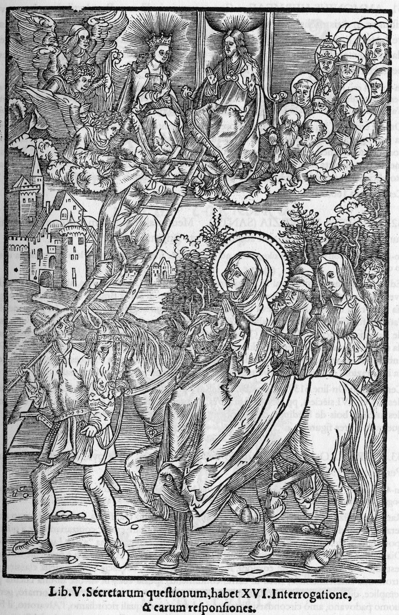 Saint Brigitte de Suede (Santa Brigitta di Svezia) (Brigida, Bridget, Brigite) (1303-1373)。未亡人、聖なる救い主の騎士団の創設者。1556年の "Memoriale effigiatum librorum prophetiarum seu visionum "に掲載されたエングレーヴィング。 作： 無名の画家