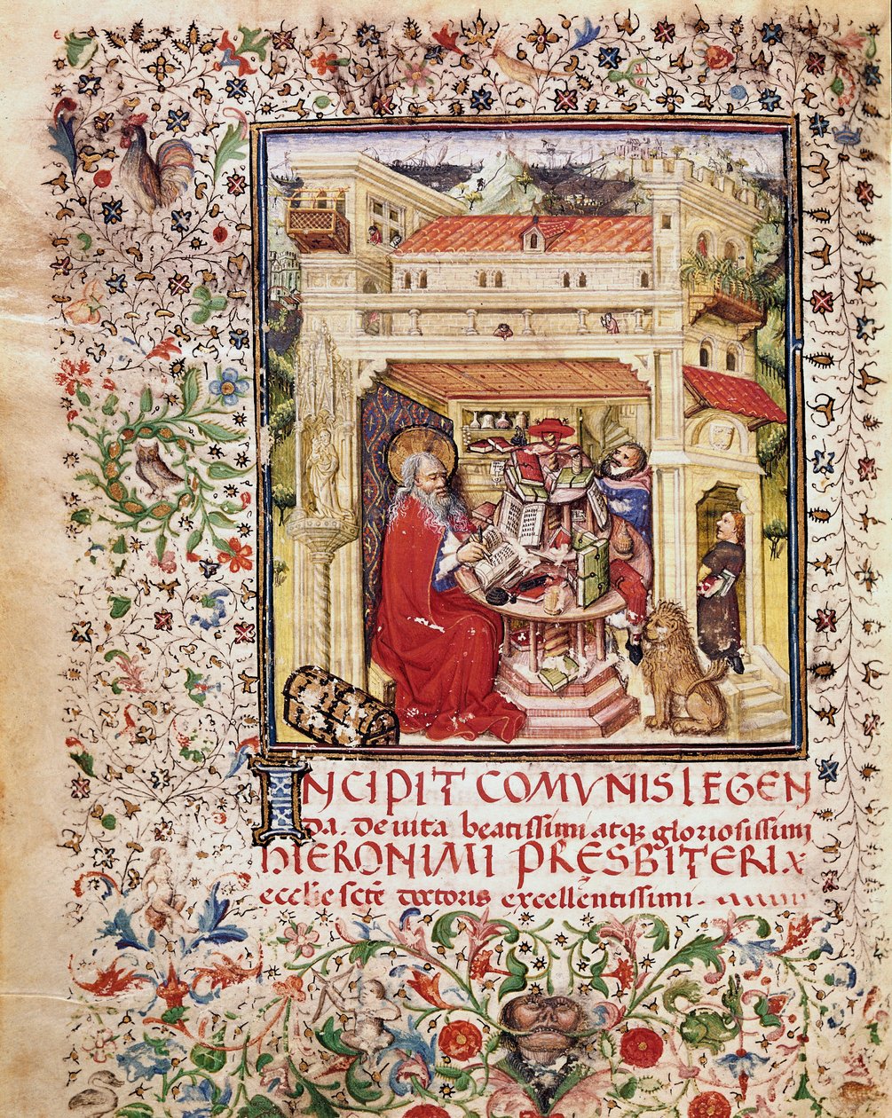 書斎の聖ジェローム 15世紀ローマ、Biblioteca Vallicellianaの写本 "Opuscola spiritualia et moralia "からの引用。 作： 無名の画家